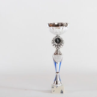 Coppa silver con componente blu e porta medaglie raggi h31 d100