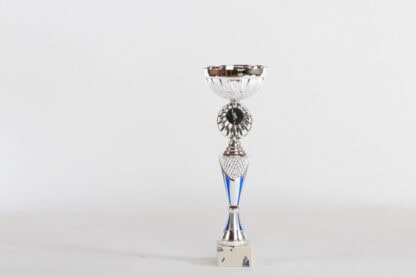 Coppa silver con componente blu e porta medaglie raggi h31 d100