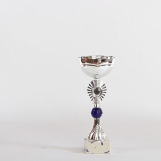 Coppa silver con pallino blu e porta medaglie raggi h25 d100