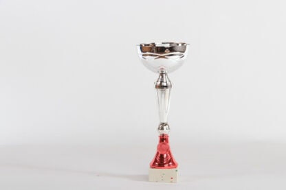 Coppa silver con base rossa e porta medaglie h30 d120