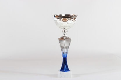 Coppa silver con componente quadrato blu sfumato silver h 34 d140