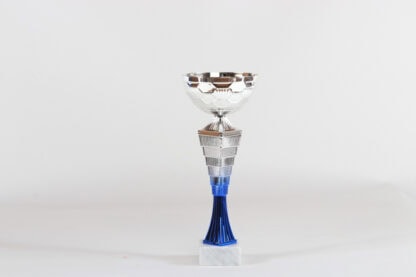 Coppa silver con componente quadrato blu sfumato silver h 30 d120
