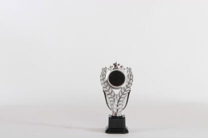Trofeino argento con foglie alloro portamedaglia di 50 h22