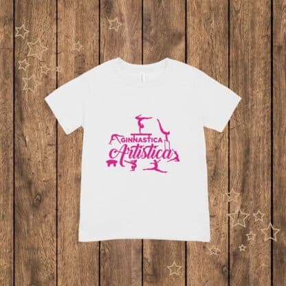 T-shirt ginnasta | Ginnastica artistica | Con silhouette monocolore Rosa o Blu| Regalo scuola | Regalo sport - immagine 2