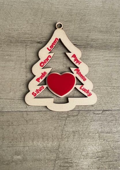 Pallina Natale con nomi famiglia | Pallina Natale personalizzata | Pallina legno+cuore in plexiglas