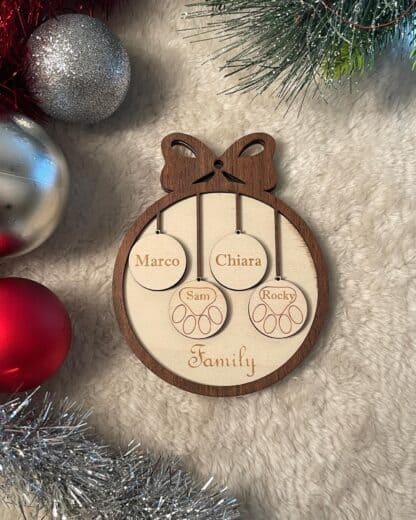 Pallina Natale con nomi famiglia | Pallina Natale personalizzata | Pallina in doppio legno