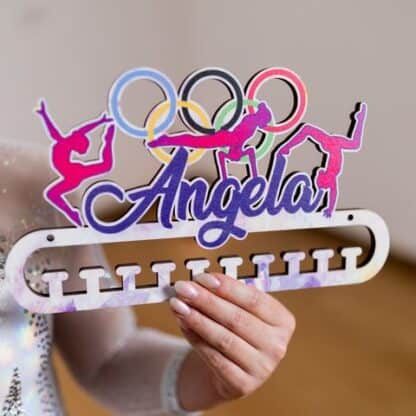 Medagliere Angela Andreoli Crystal Silhouette Cerchi Olimpici personalizzato con il nome | Portamedaglie Ginnastica Artistica