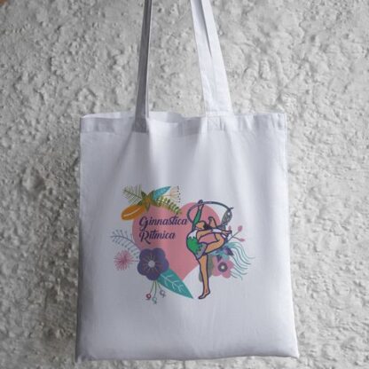 Tote bag ginnasta | Borsa in stoffa | Ginnastica Ritmica | Con cuore e silhouette | Regalo scuola | Regalo sport