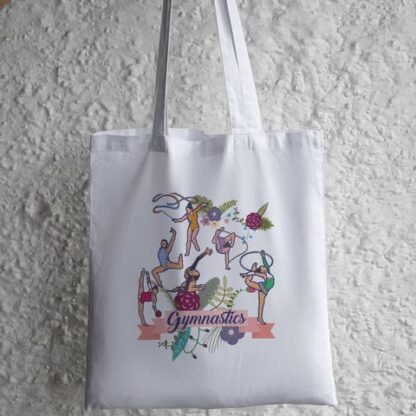 Tote bag ginnasta | Borsa in stoffa | Ginnastica Ritmica | Gymnastic silhouette a colori con fiori | Regalo scuola | Regalo sport