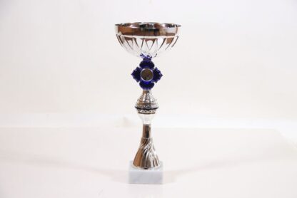Coppa silver con portaetichetta fiore blu h34 d14