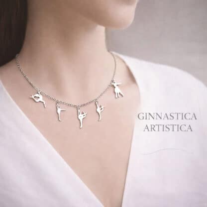 Collana con pendenti figure ginnasta in acciaio